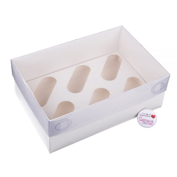S&C Luxury White Cake Box with Clear Lid Holds 6 - Pack of 2