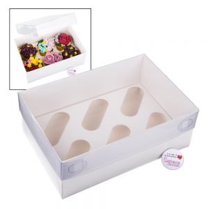 S&C Luxury White Cake Box with Clear Lid Holds 6 - Pack of 2.a