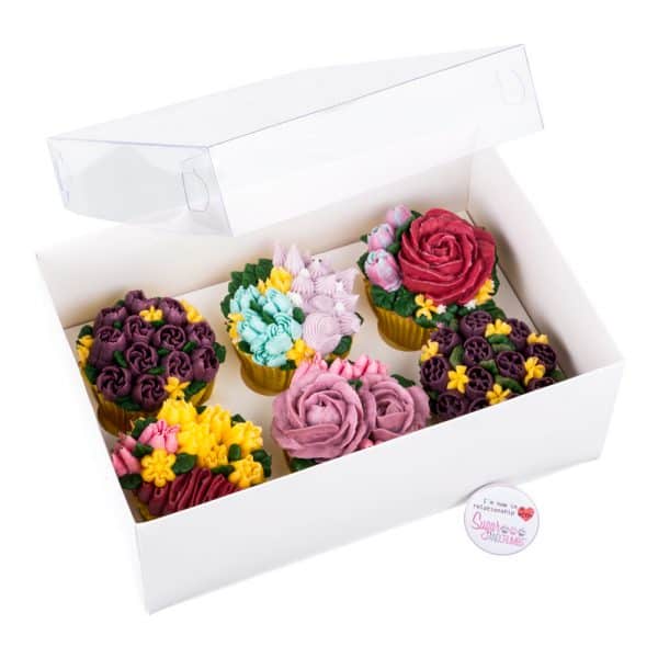 S&C Luxury White Cake Box with Clear Lid Holds 6 - Pack of 2.b