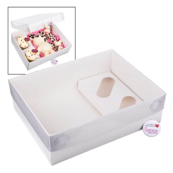 S&C Luxury White Hamper/Cupcake Box with Clear Lid Pack of 2.a