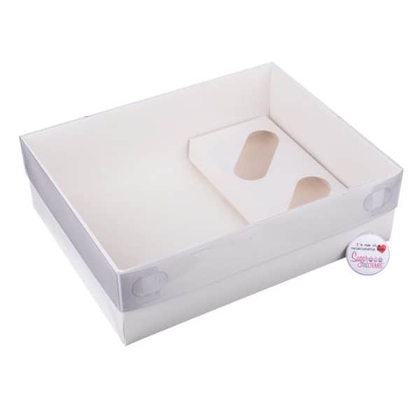 S&C Luxury White Hamper/Cupcake Box with Clear Lid Pack of 2
