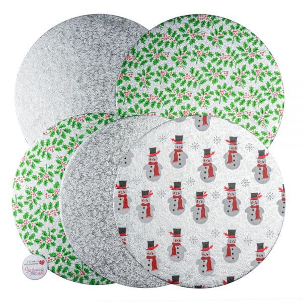Silver Selection Christmas Cake Card - Round 10 inch - Pack of 5