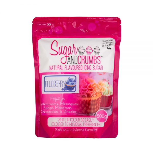 Sugar and Crumbs  -  Natural Flavoured Icing Sugar Dairy and Gluten Free  -  Blueberry  -  500g