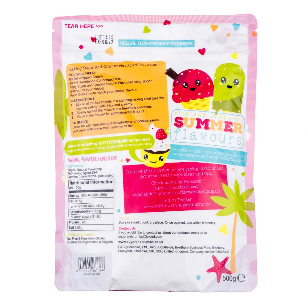Banana Split 500g - Sugar and Crumbs Icing Sugar.back