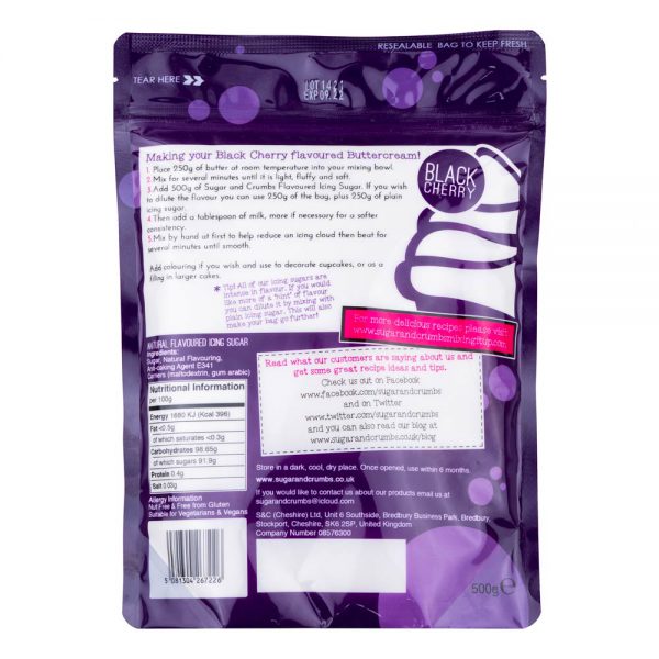 Black Cherry 500g - Sugar and Crumbs Icing Sugar.back