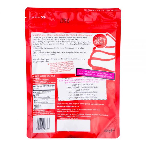 Cherry Bakewell 500g - Sugar and Crumbs Icing Sugar .back