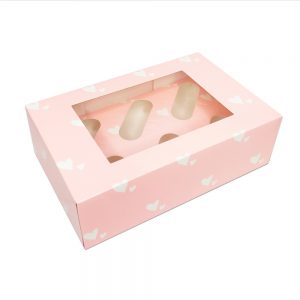 WHITE Hearts Luxury Cupcake Box - Holds 6 - 4 inch deep.a