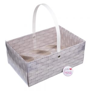 White Whicker Cupcake Box with Handle with clear lid - Holds 6.a