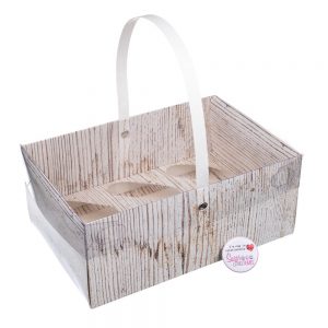 Wood Effect Cupcake Box with Handle with clear lid - Holds 6.a