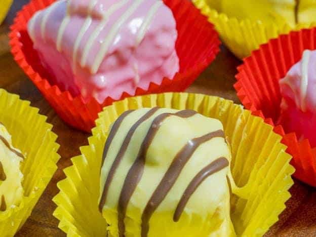 fondant french fancies on serving plate