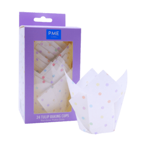 24 x Tulip Muffin Cases - Rainbow Polka Dots