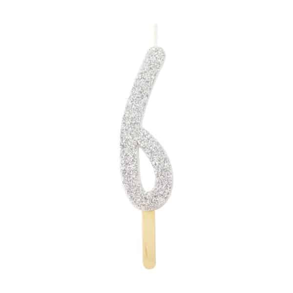 Glitter Candle - Silver - 6