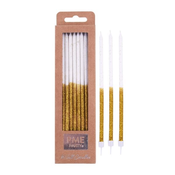 Tall Glitter Candles - Gold Pack of 16