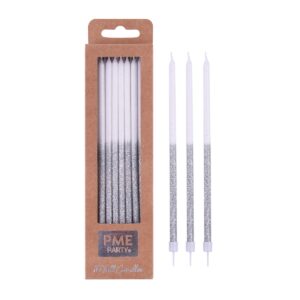 Tall Glitter Candles - Silver Pack of 16