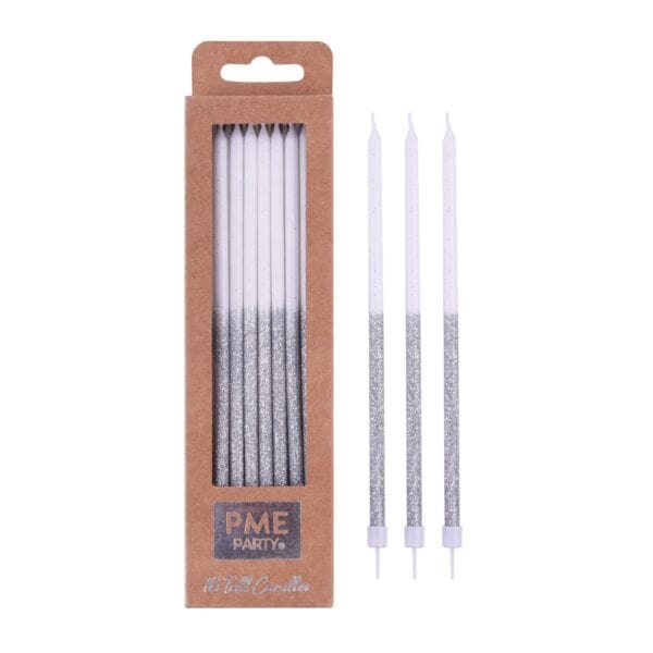 Tall Glitter Candles - Silver Pack of 16