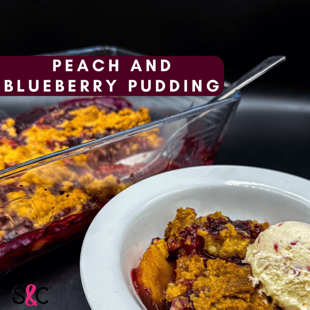 peach and blueberry pudding