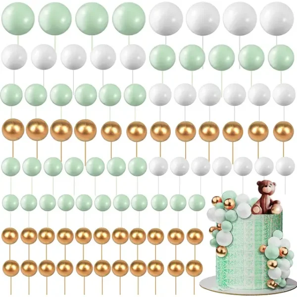 110 Foam Cake Balls on Wires - Soft Greens
