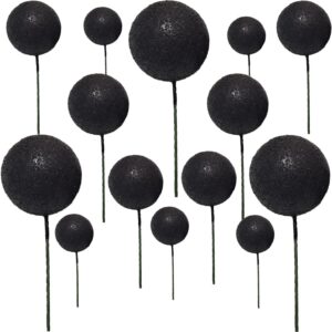 20 Foam Cake Balls on Wires - Glitter Black