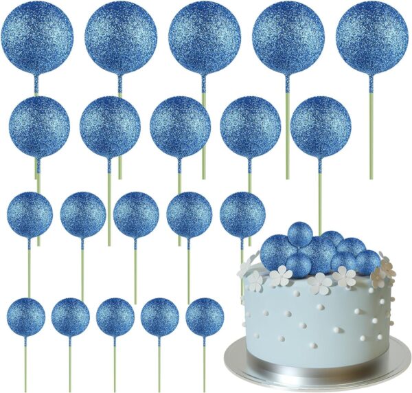 20 Foam Cake Balls on Wires - Glitter Blue