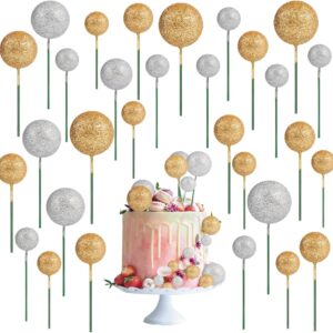 20 Foam Cake Balls on Wires - Glitter Gold