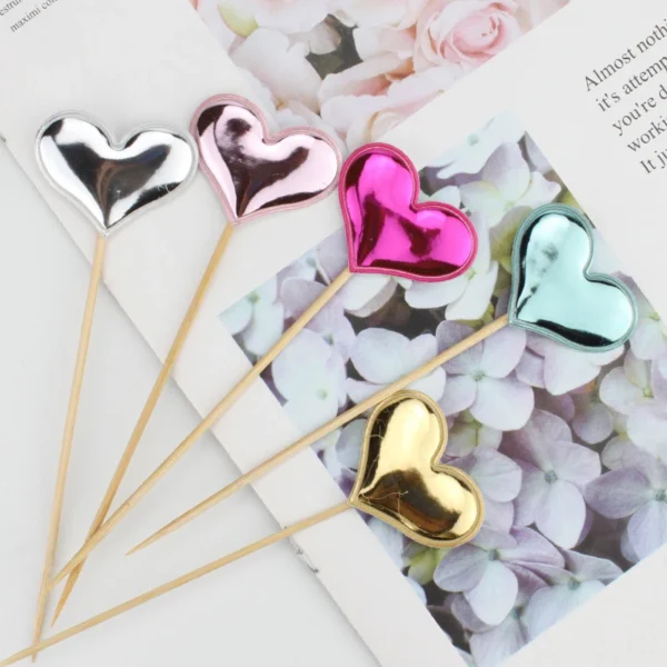 50 x Cake Toppers - Hearts - Silver