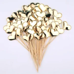 50 x Cake Toppers - Hearts - Gold