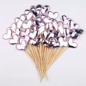 50 x Cake Toppers - Hearts - Pink