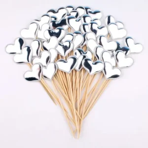 50 x Cake Toppers - Hearts - Silver