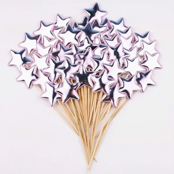 50 x Cake Toppers - Stars - Pink