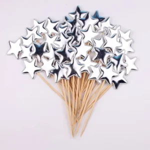 50 x Cake Toppers - Stars - Silver