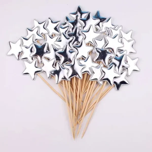 50 x Cake Toppers - Stars - Silver