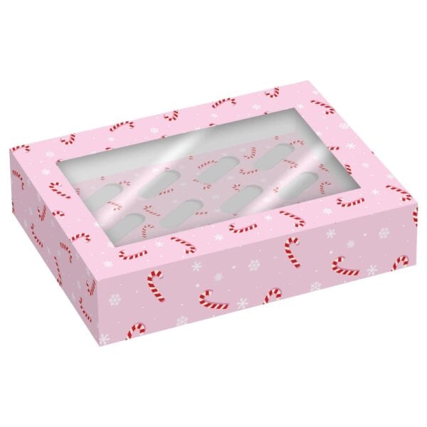 Candy Canes Cupcake Box - Hold 12 - Pack of 2