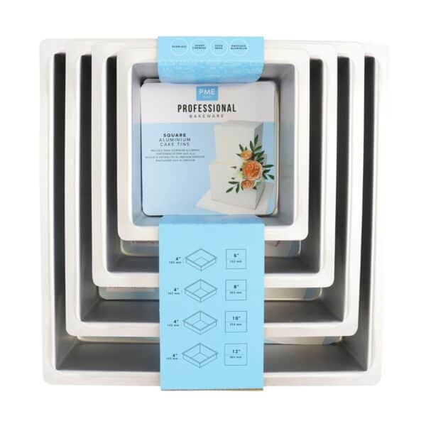 Square Cake Tins - 6, 8, 10 and 12 inches - Set of 4